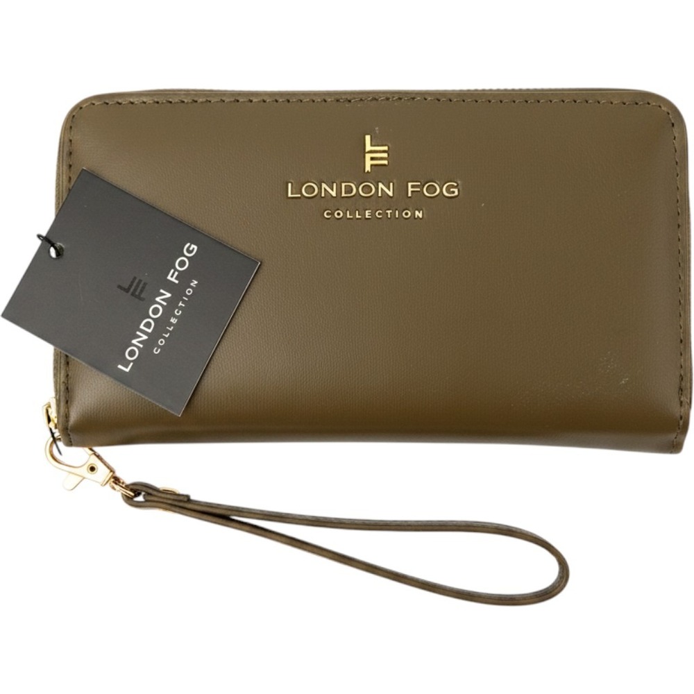 London Fog Collection Olive Green Wristlet Wallet Gold Tone Hardware NWT